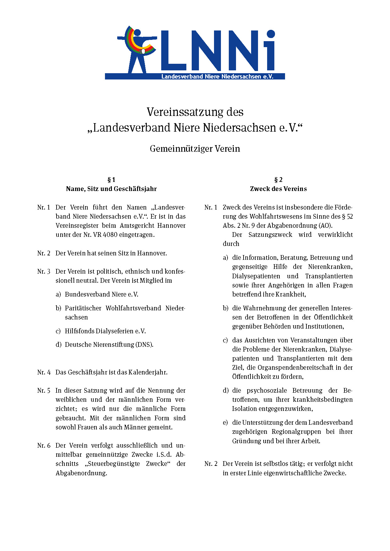 Satzung des LNNi